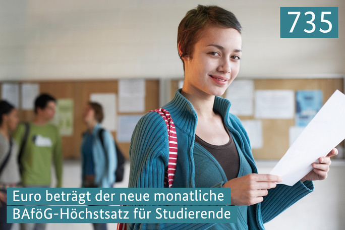 Zahl der Woche - 735 Euro beträgt der neue monatliche BAföG-Höchstsatz für Studierende